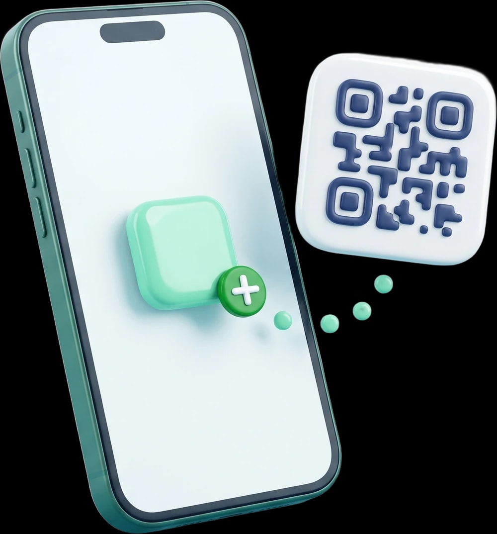 جوال تُضاف إلى شاشته الرئيسية أيقونة التطبيق، وبجانبه بطاقة رمز QR