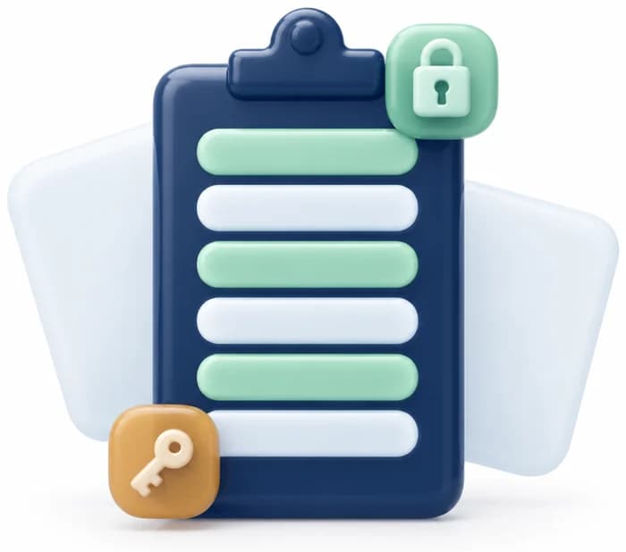 An audit log of locked rows, with a permissions key beside it